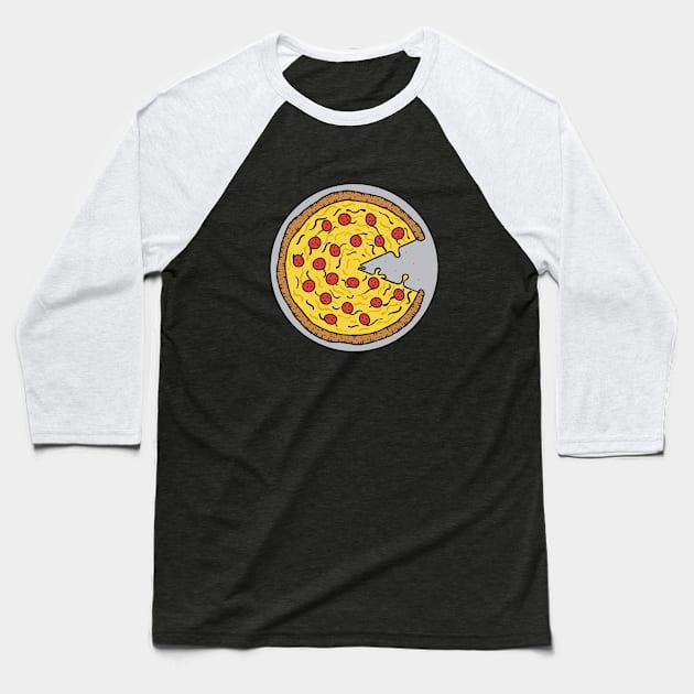 Pacman Pizza Baseball T-Shirt by alexcutter